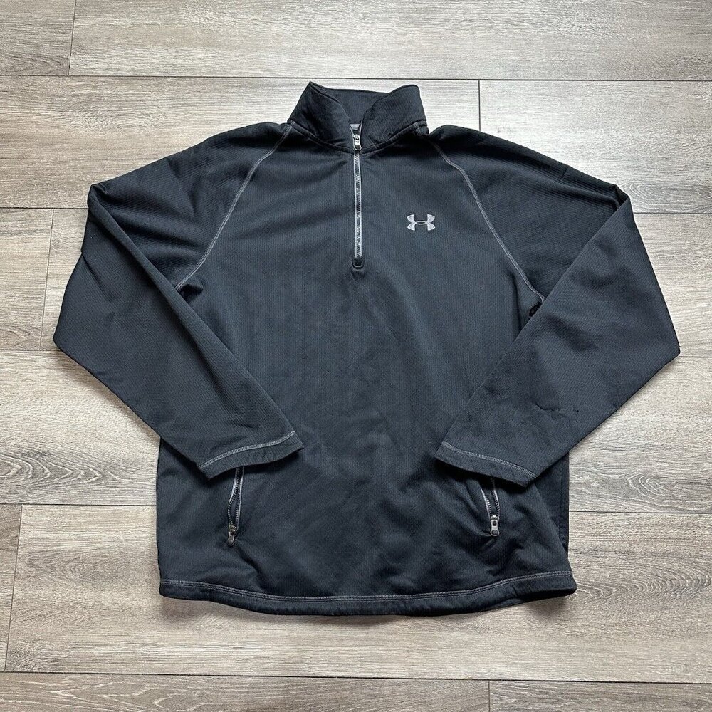 Under Armour 1/4 Zip Pullover Large Black Polyester Long Sleeve